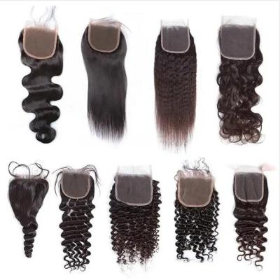 China Body Wave Human Hair Brazilian Lace Closure Deep Curly Straight Body Loose Wave Lace Closure Only 4x4 Closure for sale