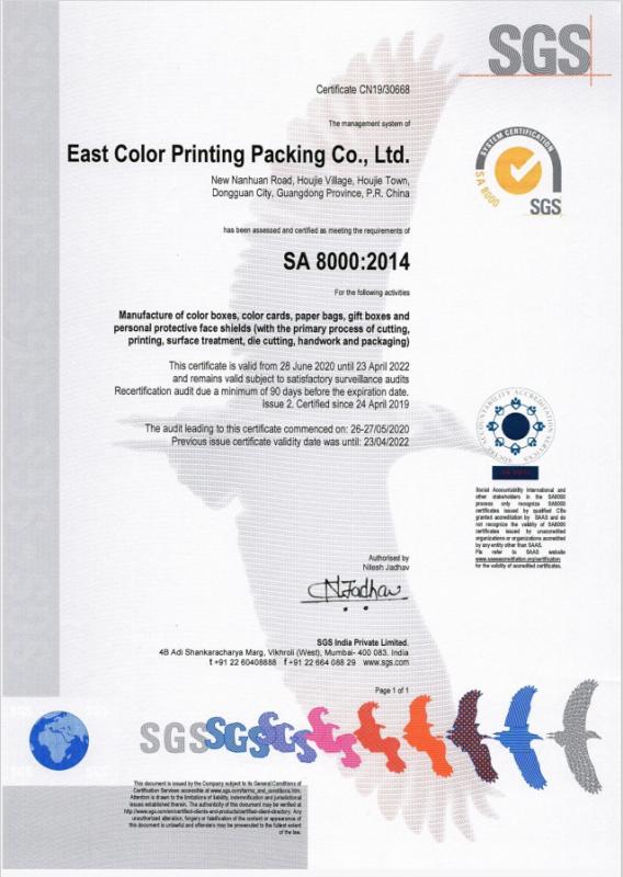 SA8000 - Dongguan East Color Printing Packaging Co., Ltd.