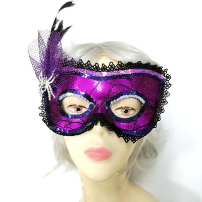 China Mardi Gras Fashion Sequin Fashion Carnival Mask Female Purple Spider Feather Masquerade Mask New Style Decoration for sale