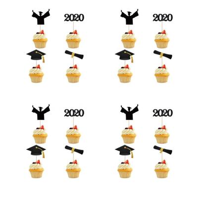 China 2020 Party Decoration Graduation Cupcake Toppers Glitter Cupcake Picks Cake Decoration For Graduation Party Supplies for sale