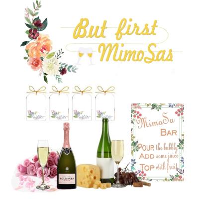 China Bachelor Party PAFU Mimosa Bar Sign But First Gold Mimosa Floral Decorations for Sparkling Bar Champagne Bridal Shower Baby Shower for sale