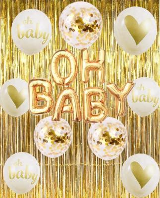 China Gender Reveal Decorations Baby Shower Gold Baby Oh Balloons Fringe Curtains Kit Baby Shower Supplies for sale