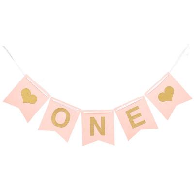 China Paper First Birthday Decorations Gold ONE Girl ONE Banner First Birthday Decoration One Umpire Chair Banner 1st First Girl ONE Banner for sale