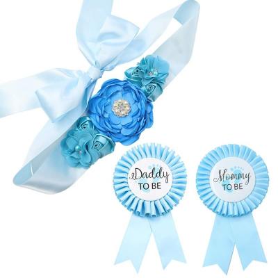 China Custom Keepsake Gift Novelty Party Ribbon Sash It's A Boy Baby Shower Favor 3D Flower Sash Mom Dad Corsage Ribbons Set for sale