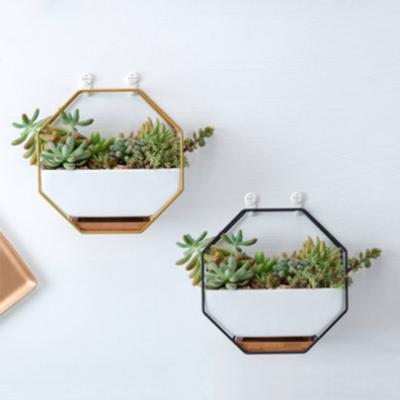 China European Octagonal Meat Shelf Decoration Geometry Flower Pot Wall Decor Ceramic Home Hanging for sale