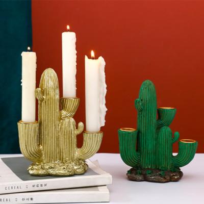 China Luxury Simple Single Style Resin Cactus Candlestick Table Decorations For Home for sale