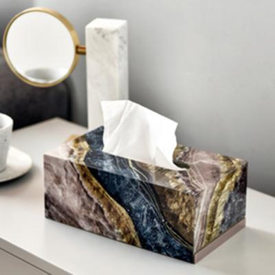 China Put A Marble Pattern Home Decor Storage Box Paper Napkin Retro Style Acrylic Tissue Box for sale