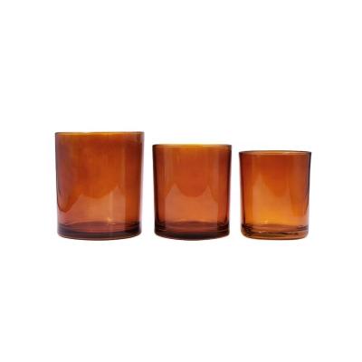 China Household Products Wholesale Decorative Round Brown 200ml Empty 300ml 450ml Luxury Vintage Small Amber Glass Candle Jar For Making With Lids for sale