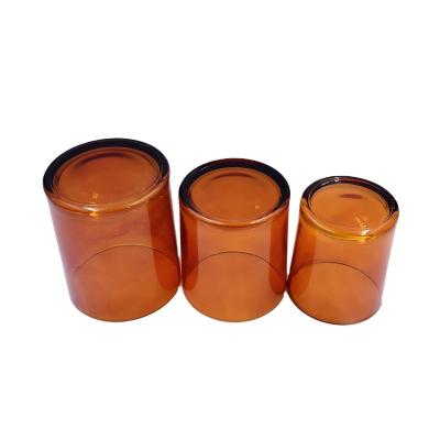 China Sustainable Custom Shiny Amber 300ml Candle Glass Jar With Different Kind Lid for sale