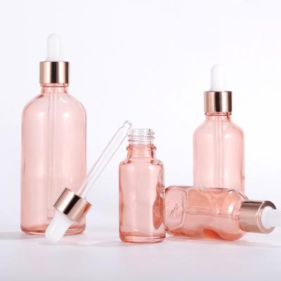 China Free sample rose boston kush packaging frascos vidrio tincture essential oil glass viable cosmetic bottle with gold dropper lid for sale