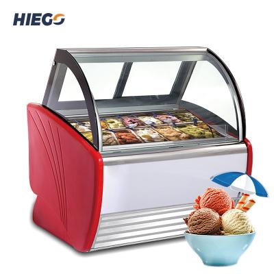 China HIEGO Hard Showcase Freezer Display Single-temperature Gelato Ice Cream Countertop Mini Upright Curved Glass Display Commercial Chiller Air Cooling for sale