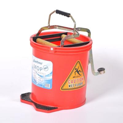 China Sustainable 16L Round Mop Wringer Bucket Squeeze Bucket  Plastic Brass Roller for sale