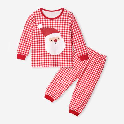 China Santa Claus Style Print Checked Pants Children's Home Wear Girl's Pajamas European and American Christmas Thermal Suit for sale