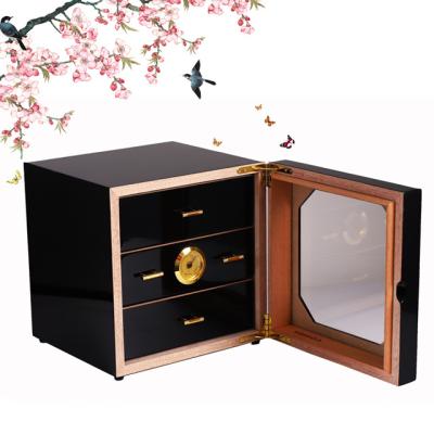 China Cigar/Cigarette with 3 Trays Drawer Humidor Hygrometer Glass Show MDF Cedar Wood Large Cabinet Humidor for sale