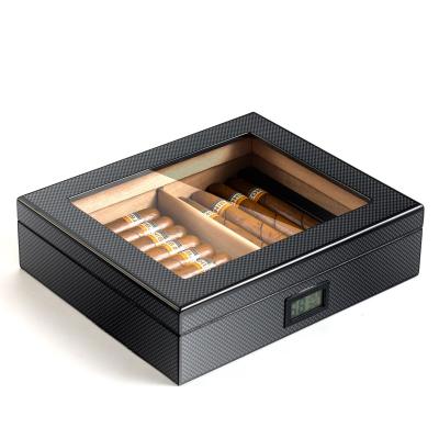 China Cigar/Cigarette Customize Wood Wrapper And Storage Top Clear Glass Fiber Cedar Humidor Carbon Displaay for sale