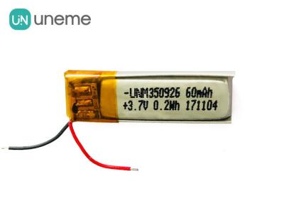 China Rechargeable Bluetooth Lithium Battery 350926 / 3.7V 60mAh LiPo Batteries with UN38.3 for sale