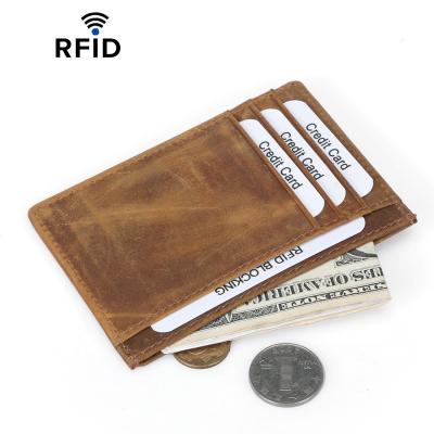 China Minimalist Genuine Leather Business Card Men's RFID Business Card Holder RFID Wallets for sale