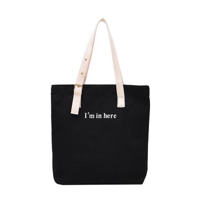 China Custom Private Label Handled Printed Logo Cotton Recycled Reusable Black White Canvas Tote Fold Able Shopping Bag for sale