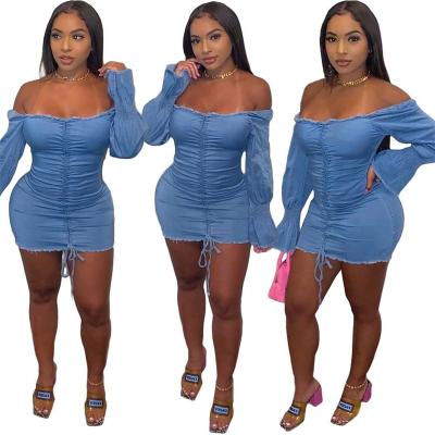 China 2021 new fashion style ladies long sleeve summer anti-static strapless blue jeans dress for women for sale