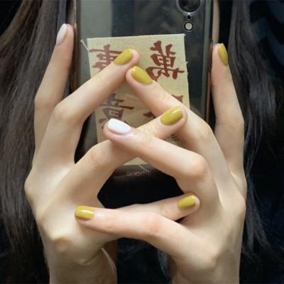 China Unique Press On Nails Olive Green Private Label Cover Salon Effect Short Clear Designer False Nail Tips for sale