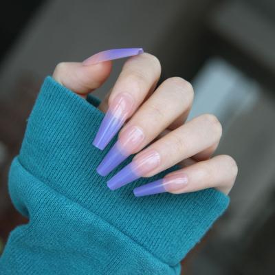 China Extra Long Type T Nail Salon Effect Tips Adjust Acrylic Purple Gradient Natural Artificial Nails for sale