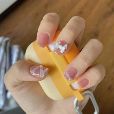 China Wholesale High Quality Salon Effect Bowknot Pearl Press On Nails For Women Cute Artificial Nails for sale