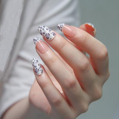 China Private Label Unique Purple Cover Salon Square Effect Designer Press On Nails Leopard False Nail Tips for sale