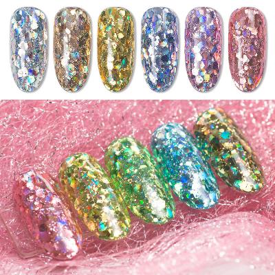 China Holographic Glitter Luminous Powder Nail Salon Effect Fashion Bling Laser Colorful Mixed Glitter for sale