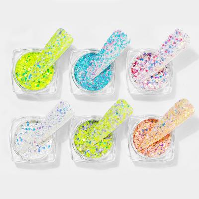 China New Arrival Fluorescent Hexagon Glitter Nail Salon Effect Multicolor Colorful Nail Art Decorations for sale