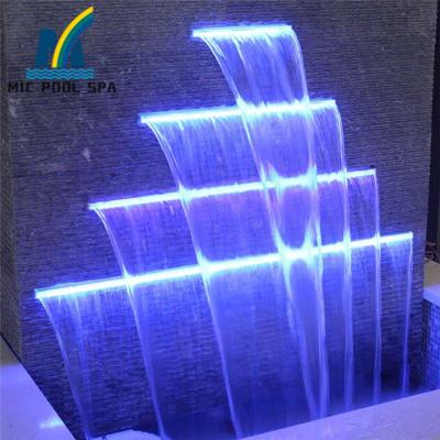 China Easy install pool waterfall with led water curtain light with colorful stripe for swimming pool and garden decoration for sale