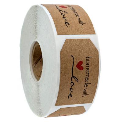 China Custom Kraft Paper 1.15x2 Inch Homemade Natural Kraft Paper With Love Gift Tag Sticker 500 Labels Per Roll for sale