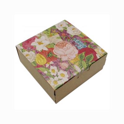 China Gift & Brown Craft Kraft Paper Gift Boxes With Flower Printed Foldable Paper Packing Boxes For Wedding Party Decoration for sale