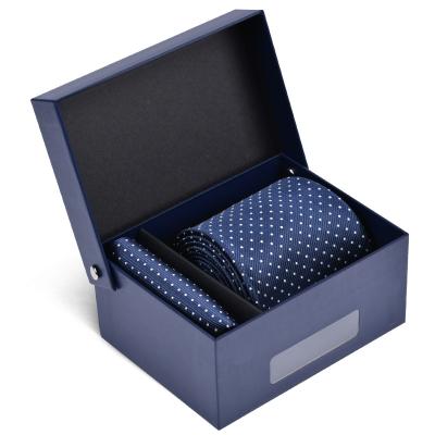 China Handsome Custom Logo Silk School Tie Gift Box Embroidered Cravate and Handkerchief Sets for Boys 148*8*3.5cm for sale