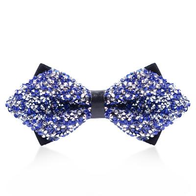 China Men's Pure-color Dobby Water Drill Casual Butterfly Bow Tie Blue Purple Diamond Tie for sale