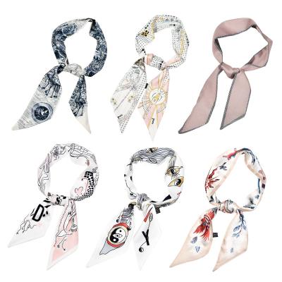 China European and American Style Spring Summer Ladies Shrink Long Satin Scarves Multifuntional Retro Hair Band Silk Hair Tie Scarf For Women for sale