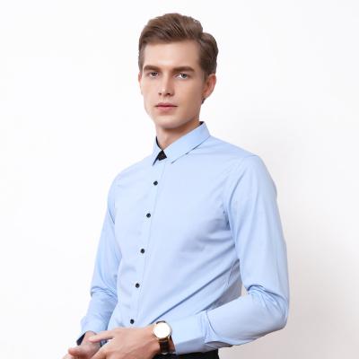 China New Design Anti-pilling Slim Fit Men's Slim Fit Cotton Solid Color Professional Black Long Sleeve Shirt for sale