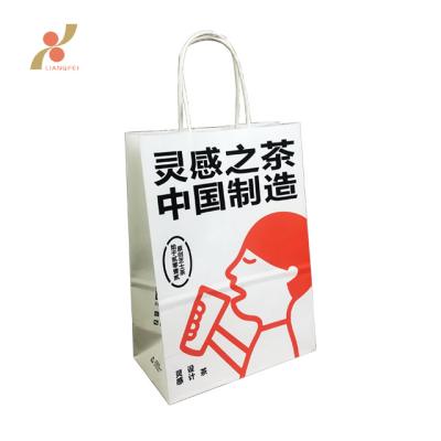 China Recyclable Customized Drinking Packaging Paper Handle Kraft Bags With Logo for sale