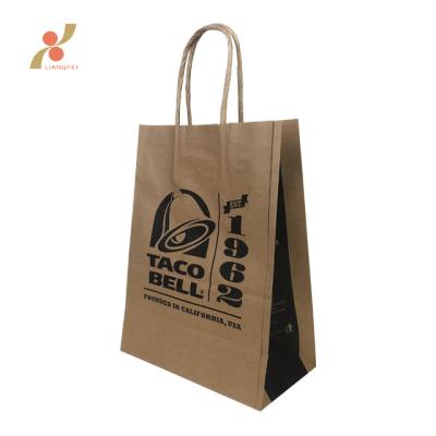 China Recyclable Custom Fast Food Packaging Brown Fashion Kraft Paper Bag for sale