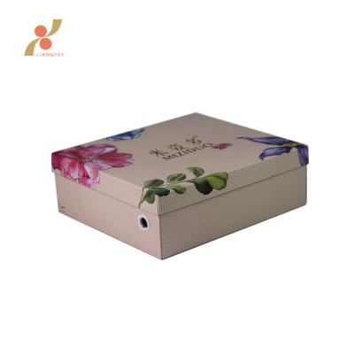 China Recyclable Custom Printing Art Paper Flower Design Intricate Shoe Box With Logo And Hole for sale