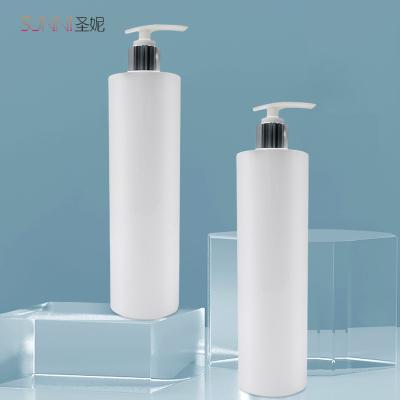 China Cosmetic Custom Cylinder Pump Bottle 500ml White Plastic Empty Shampoo Lotion Bottles 500ml for sale