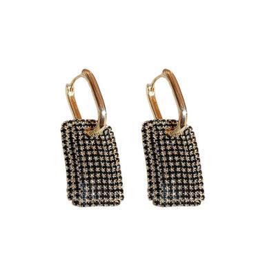 China TRENDY Independent design high quality fashional temperament trendy diamond-encrusted geometric square charm buckle earrings for sale