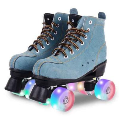 China Fashion\Comfortable\Durable; Wholesale Colorful Classic Roller Skate Shoes LED Roller Skates for Students Doubles Detachable Kids Suede Roller Shoes for sale