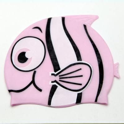 China Kids Waterproof Silicone Fish Cartoon Color Non-slip Cute Swimming Cap for sale