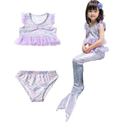 China 2021 antibacterial new three piece bikini set for kids mermaid swimwear for sale