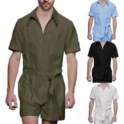 China Breathable Men's One Piece Cotton And Belt Solid Color Overalls Plain Sweat Suit Canvas Men Set for sale