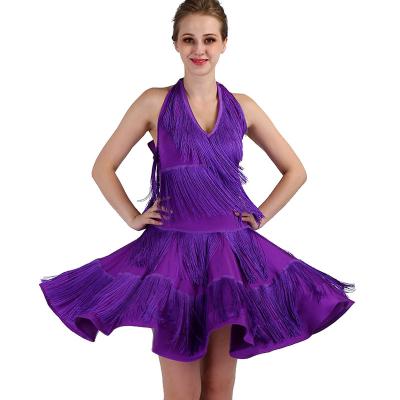 China Attractive Large Swing Skirt Art Test Practice Latin Costume Performance Competitive Tassel Style Dress Dance for sale