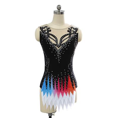 China Rhythmic Gymnastics Performance Attractive Girls' Black V-Neck Dance Competitive Dancing Dress for sale