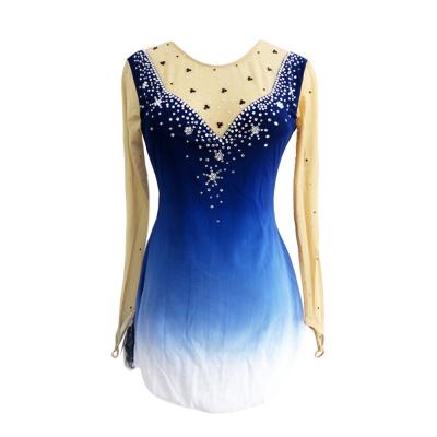 China Attractive Stage Skirt Rhythmic Gymnastics Costume Kids Blue Gradient Competitive Skating Dance for sale