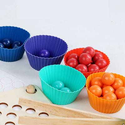 China Children's Wooden Toy Baby Children's Exercise Toy Balance Color Matching Ball Rainbow Board Wooden Toys for sale