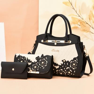 China Latest PU New Product Ideas China Supplier 3 Pieces Set Hollow Out Bags Ladies Womens Handbags Set for sale